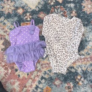 Old Navy Baby Girl Leopard Print Purple Polka Dot Swimsuit Size 0-3 & 0-6 MOS